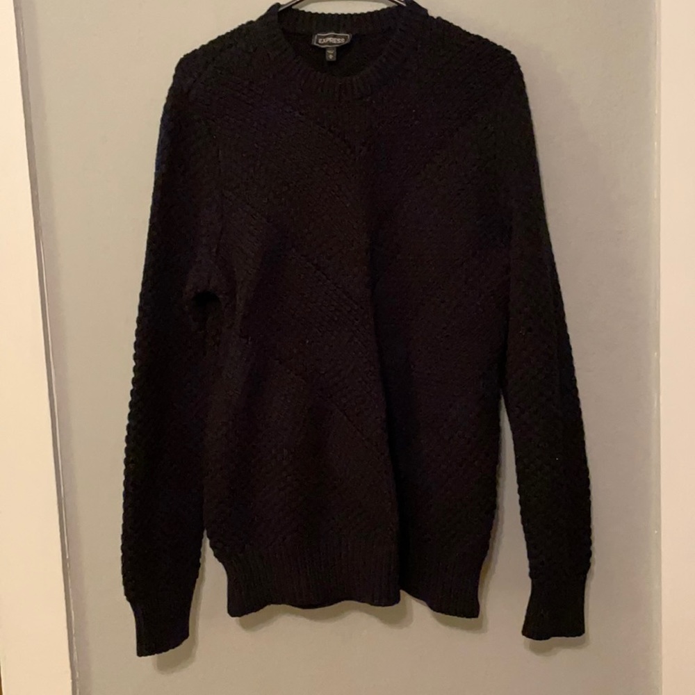 Men’s Express Black Knit Sweater Chevron Pattern Size Medium